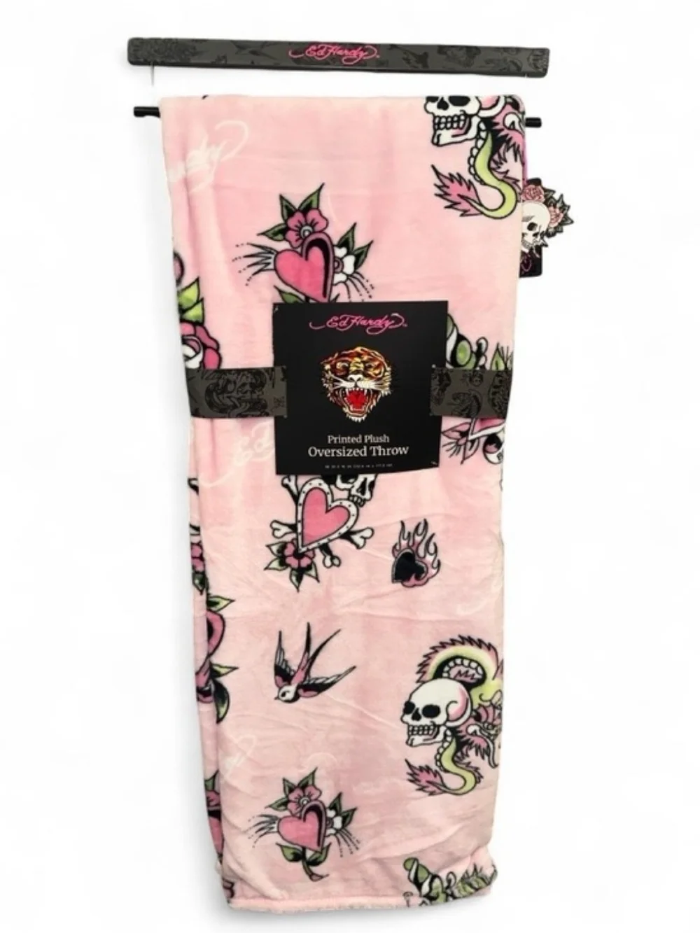 💕▪️Ed Hardy▪️ Pink Skull & Heart Plush Throw 60x 70 Blanket
